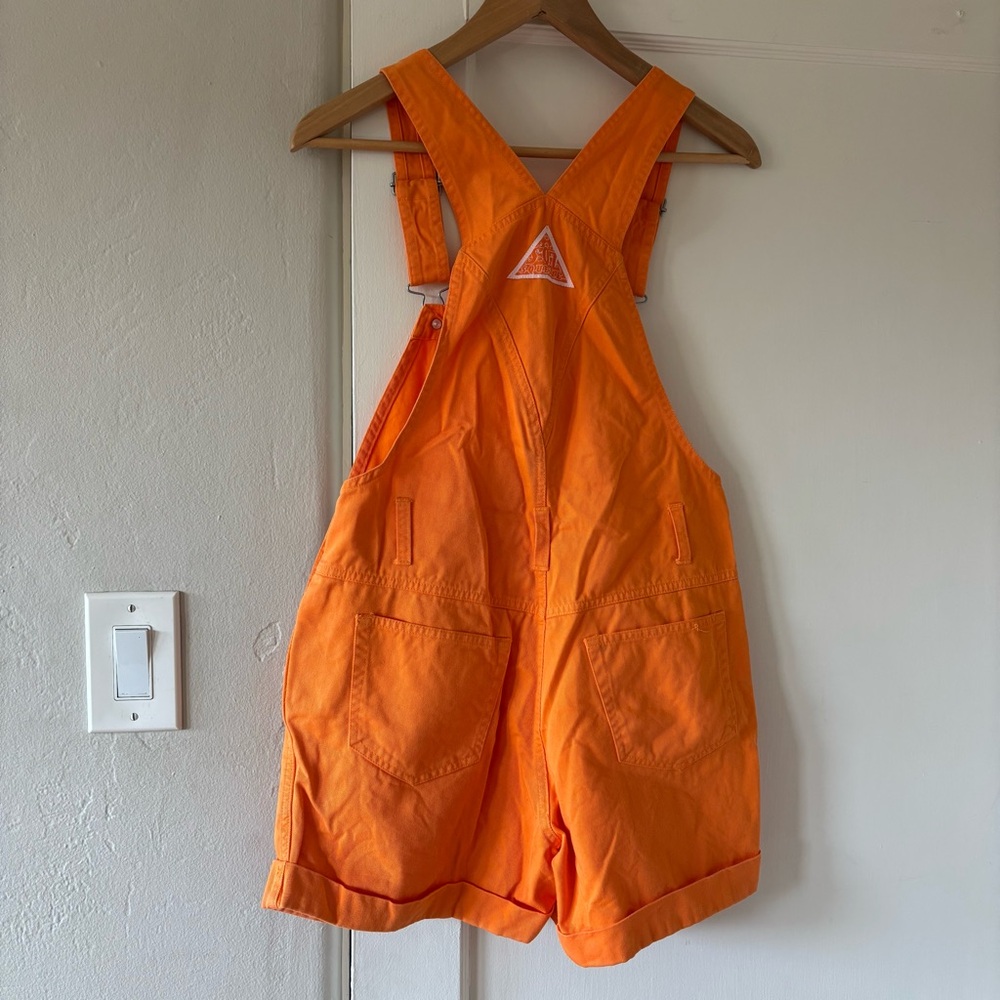 Vintage Y2K Squeeze Jeans Shortall Overalls Orange Small - Picture 5 of 9